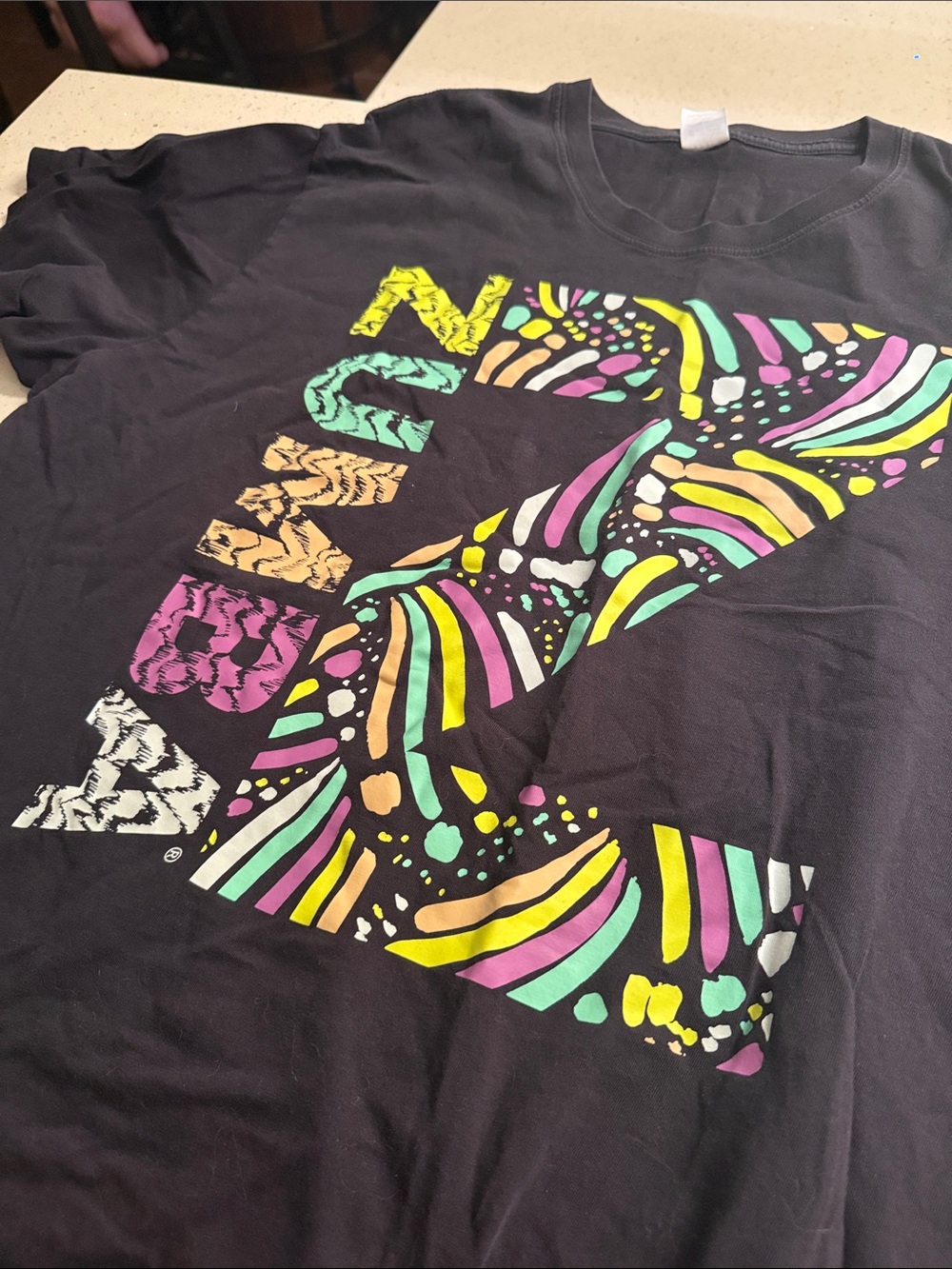 Zumba Instructor Fitness Black Tee with Neon Zebra Graphic